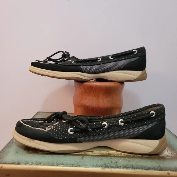 Sperry Black Suede and Canvas  with Metallic Threading Size 7 - Picture 3 of 7